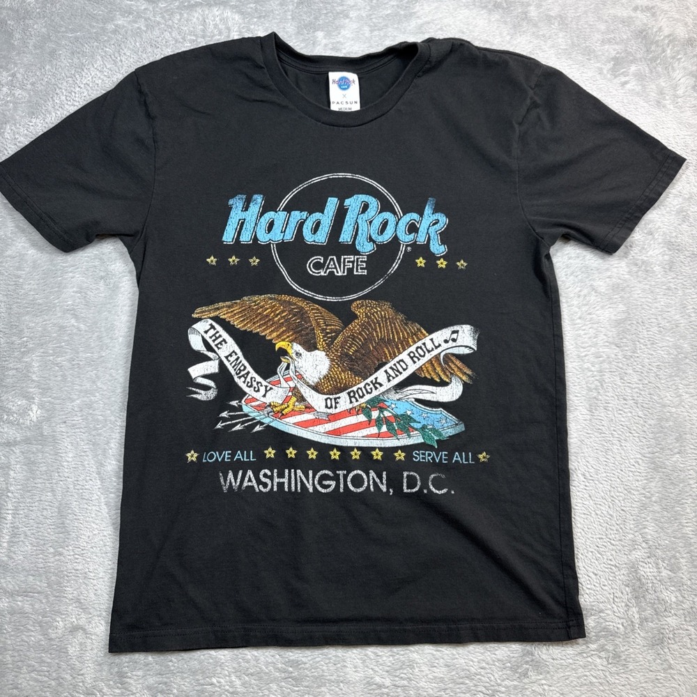 Hard Rock Cafe x PacSun Shirt Men Medium Black Washington DC Love‎ All Eagle